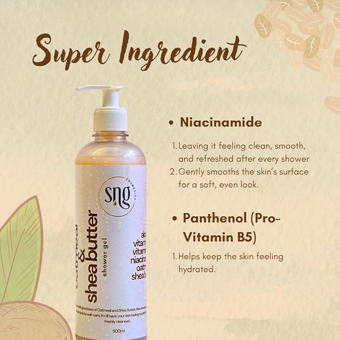 Oatmeal Body Wash for Women & Men 16.9 fl oz – Hydrating Shower Gel with Aloe Vera, Vitamin E, Niacinamide, Panthenol & Shea Butter– Moisturizing, Paraben-Free, Cruelty-Free