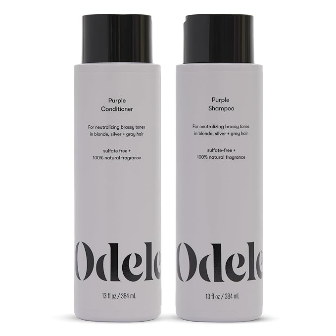 Odele Sulfate-Free Purple Shampoo & Conditioner Gift Set for Neutralizing Brassy Tones in Blonde, Silver + Gray Hair, 13 Fl Oz Each (2-Pack)