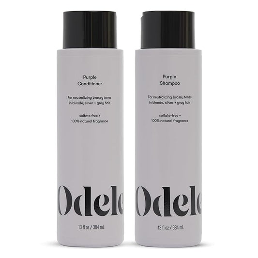 Odele Sulfate-Free Purple Shampoo & Conditioner Gift Set for Neutralizing Brassy Tones in Blonde, Silver + Gray Hair, 13 Fl Oz Each (2-Pack)
