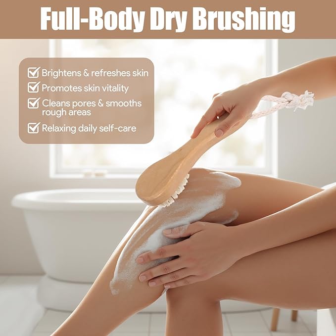 4PCS Dry Brushing Body Brush Set, Bamboo Dry Brush for Lymphatic Drainage Cellulite Exfoliating Body Face Treatment, Boar Bristle Face Cleansing Shower Back Scrubber Brushes