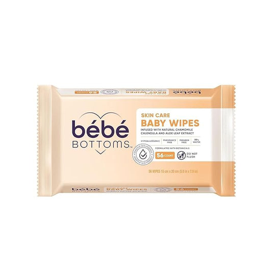 Bébé Bottoms Hypoallergenic Facial Cloth and Baby Wipes - Fragrance & Paraben Free, Sensitive Skin Friendly - Travel Essentials, Baby Essentials - Ideal for On-the-Go Families (56 Count)
