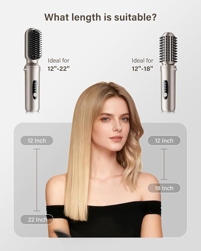 Cordless Hair Straightener Brush, 2 in 1 Curling & Straightening Brush with 200 Million Negative Ions, Mini Travel Hot Straightener Comb for Women, Fast Heating & Dual Voltage