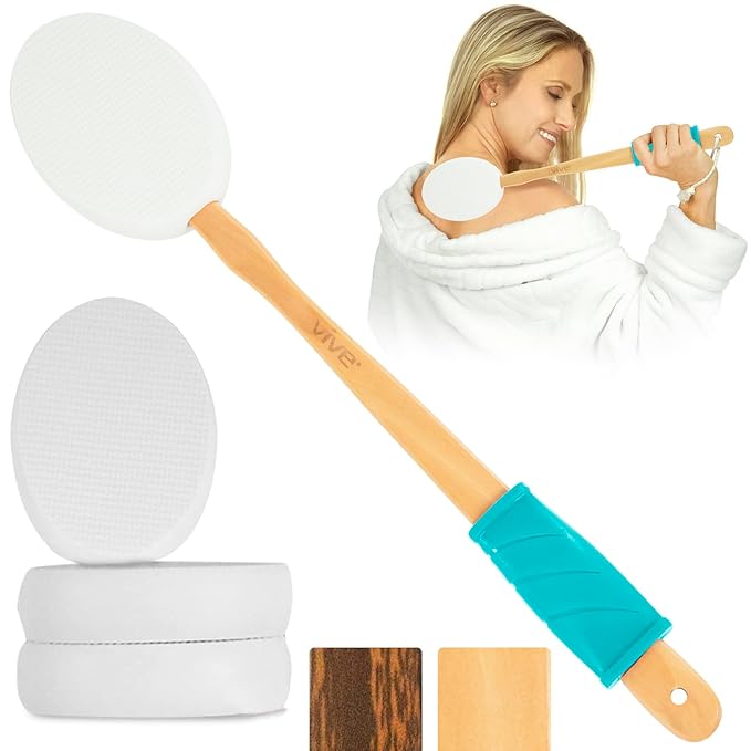 Vive Lotion Applicator for Back, Feet (17.5") - Self Washer Beauty Shower Sponge, Long Handle Cream Wand for Elderly, Women - Apply Medicine, Skin Cream, Body Wash, Sunscreen