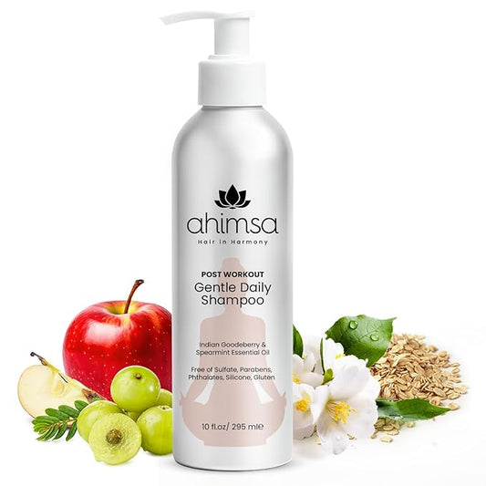 Ahimsa Gentle Daily Shampoo, Organic and Gentle Hydrating Shampoo for Dry, Curly & Color Treated Hair, Moisturizing Shampoos for Daily Use with Indian Gooseberry & Jasmine Essential Oil, Made in USA