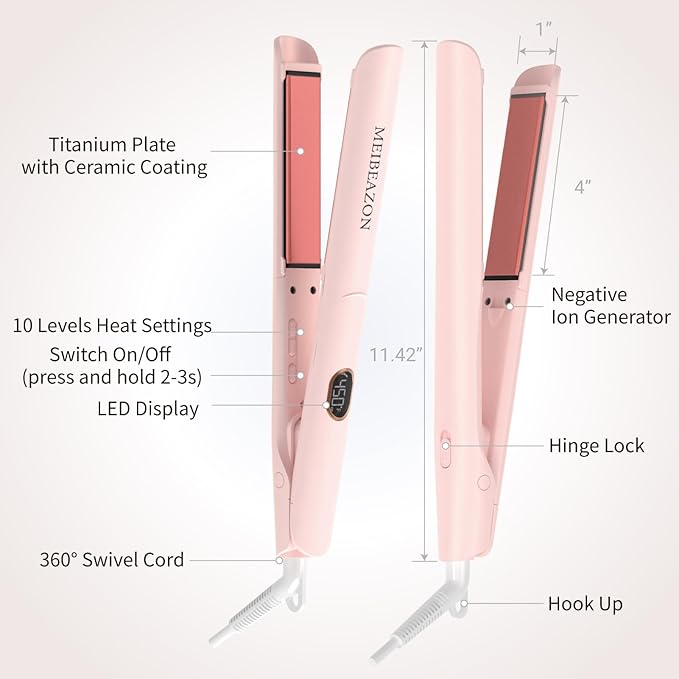 Flat Iron Hair Straightener and Curler 2 in 1, Professional 3D Floating Ceramic Plates with Dual Voltage, Negative Ion, LED Display & Auto Shut-Off for Smooth, Shiny, Frizz-Free Hair