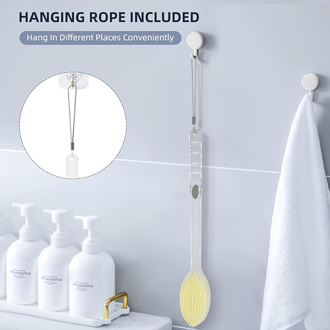 Back Scrubber Long Handle for Shower,Back Brush Dual-Sided with Stiff and Soft Bristles,Body Exfoliator for Bath or Dry Brush