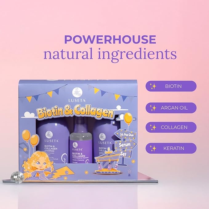 Luseta Biotin Trio Hair Care Set Moisturizing Shampoo and Conditioner Set and Hair Serum Thickening for Thinning Damaged Dry Hair