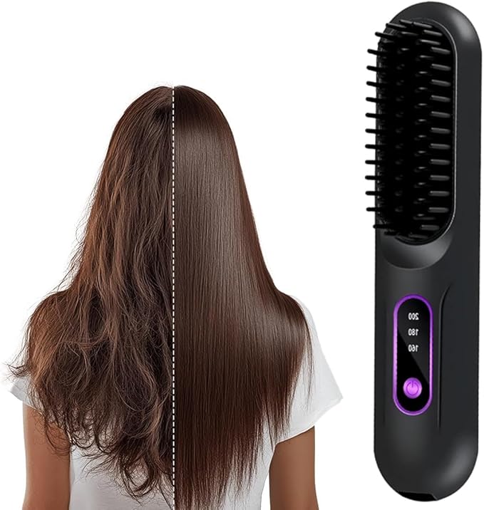 Go Brush Pro, 2026 New Hair Straightener Brush, Portable Straightener Brushes for Travel with LCD Temperature Display, Fast Heating Mini Hair Brush for Women (Black)