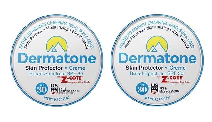 Dermatone Skin Protection Balm w/Zinc SPF 30 | Moisturizing Creme Stocking Stuffer | Heals & Repairs Dry Skin | Advanved Therapy Lips and Face Repair | 2-Pack, 0.5 oz tins