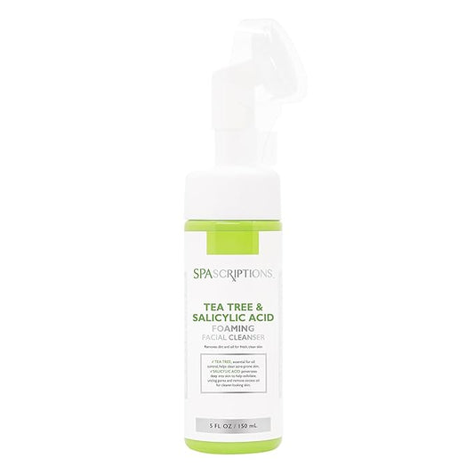 SpaScriptions Tea Tree & Salicylic Acid Foaming Facial Cleanser, pH Balanced, Non Comedogenic, Paraben Free, For All Skin Types, 5 fl oz / 150 mL