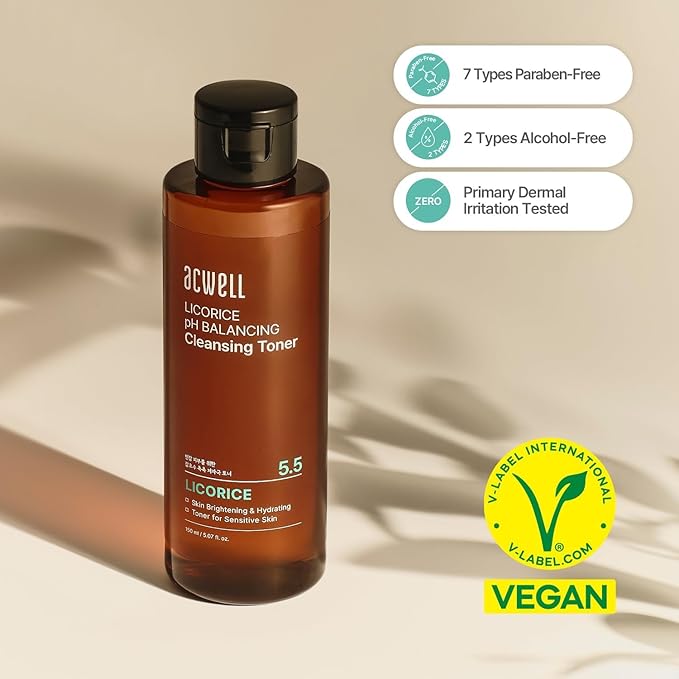 ACWELL Licorice pH Balancing Korean Toner for Cleansing - Alcohol-Free PH5.5 Hydrating Facial Astringent -Skin Clarifying & Hydration Boosting Toner, 5.07 fl.oz. 2 Pack