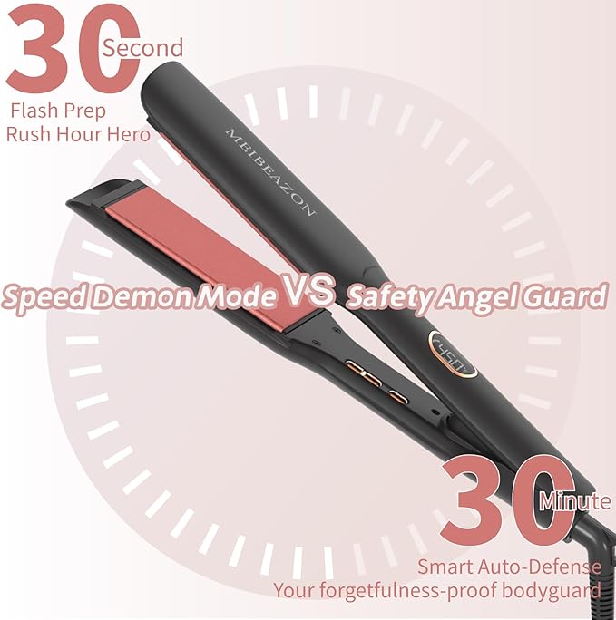 Flat Iron Hair Straightener – 1.7”Wide Ceramic Plate with Negative Ionic Technology, Digital Temp Control & Dual Voltage for Curly/Thick/Coily Hair