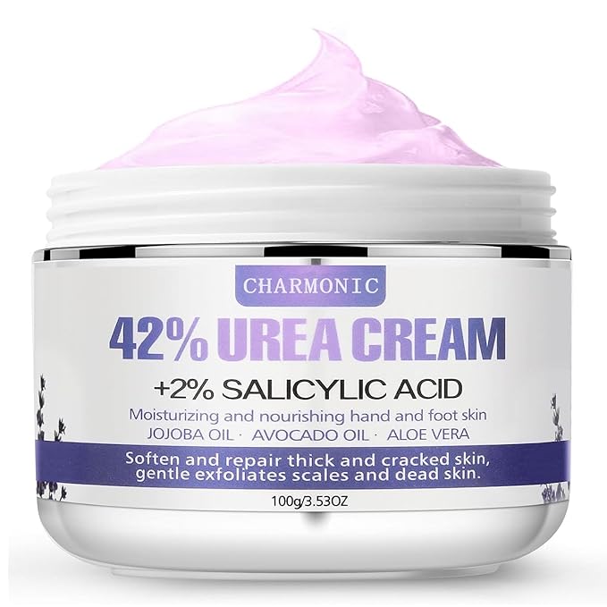 Charmonic Urea Cream 42% Plus Salicylic Acid 2%, Lavender Foot Cream for Dry Cracked Heels Treatment Knees Elbows Hands Repair Treatment, Callus Remover for Feet, Foot Lotion for Dry Cracked Feet
