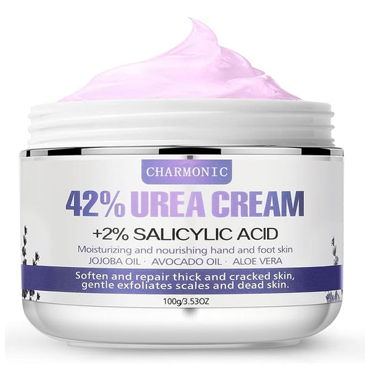 Charmonic Urea Cream 42% Plus Salicylic Acid 2%, Lavender Foot Cream for Dry Cracked Heels Treatment Knees Elbows Hands Repair Treatment, Callus Remover for Feet, Foot Lotion for Dry Cracked Feet