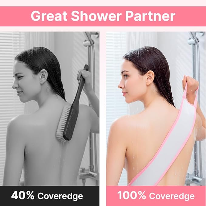 Silk Exfoliating Back Scrubber For Shower – 29.5” Double Handle Body Scrubber – Premium Spa Quality Bath Exfoliator for Men & Women, Easy to Use & Quick-Dry