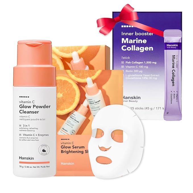 Hanskin Vitamin C Glow Duo – Powder Facial Cleanser & Sheet Mask Set | Gentle Exfoliation, Hydration & Radiant-Looking Skin | Korean Skincare Routine for Dull, Dry & Sensitive Skin, K-Beauty