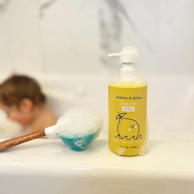 Dabble & Dollop Lemon Body Wash & Shampoo – 3-in-1 Natural Bubble Bath for Kids, No Parabens or Sulfates, Vegan, Gluten-Free, Tear-Free (10oz, Pack of 2)