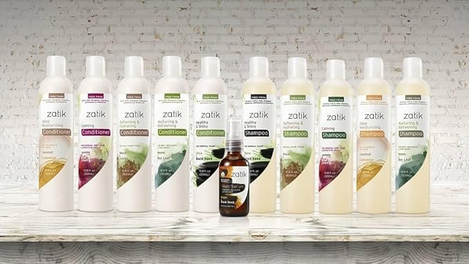 Zatik Naturals - Healthy & Shiny Shampoo + Conditioner set, with Olive and Black Seed, Voluminizing and Safe for Color Treated Hair - one of each 10.80 fl oz.