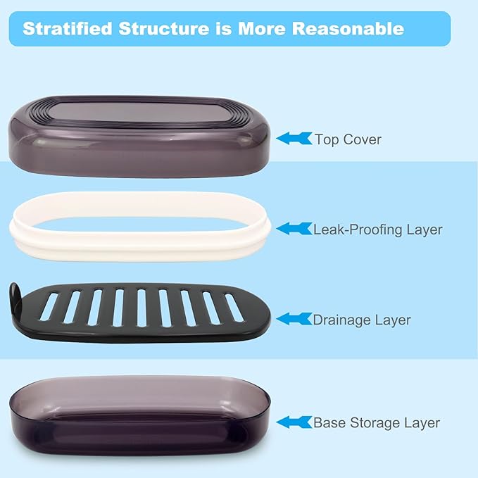 Solid Shampoo Bar Holder, Large Bar Soap Holder, Travel Soap Container, Soap Box with Draining Layer, Soap Case for Bathroom, Traveling, Gym, Camping (Black Style-1-Large)