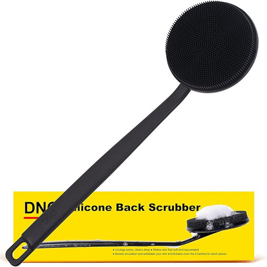 DNC Back Scrubber for Shower, Silicone Shower Brush with Long Handle Soft Bristles, Bath Body Exfoliator Washer for Men Women