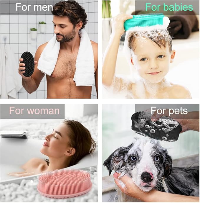 3 Pack Silicone Body Scrubber, Soft Silicone Loofah Exfoliating Body Scrubber, Silicone Body Brush Bath Shower Scrubber for Body, 2 in 1 Bath and Shampoo Wash Brush for Skin Exfoliation Men Women