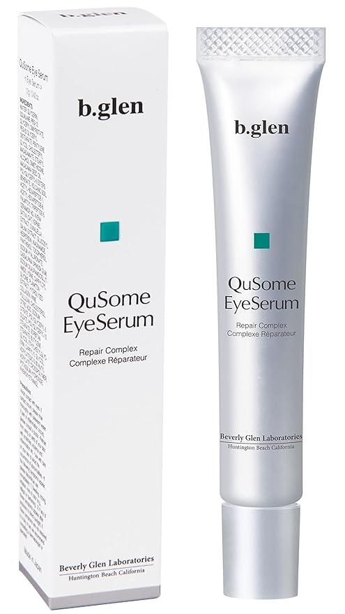 b.glen QuSome Eye Serum (12g/0.42Oz.) Smooths Fine Wrinkles and Dry Skin Around The Eye Area. Moist yet Stretchy Textured with a Slightly Pink Hue from The Materra Powder.
