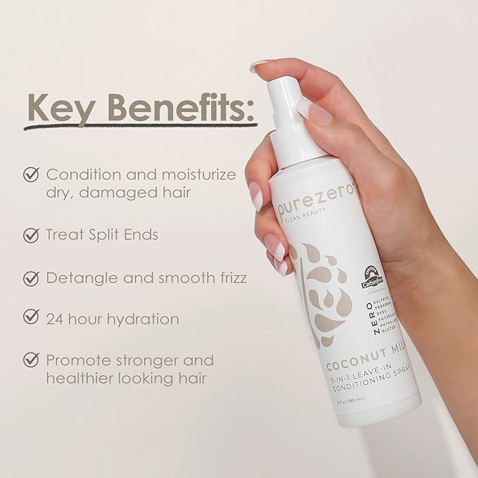 Purezero Coconut Milk BUNDLE [20 oz Shampoo + Conditioner + 9-in-1 Leave-in Conditioner] - Intense Hydration & Increased Shine