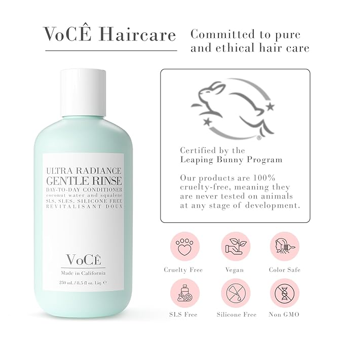 VoCÊ Haircare Gentle Rinse Vegan & Cruelty-Free Conditioner| Clean Haircare, Color Safe, Paraben & Sulfate Free, Ultra Radiance with Coconut Water, Olive Fruit Oil & Squalane (8.5 oz | 250 ml)