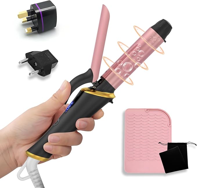Ukliss Mini Curling Iron, Heats in 30s for Soft Waves & Curls, Dual Voltage Travel Curling Iron with 5 Temp & Anti-Scald Guard, Perfect for Short to Medium Hair,Travel Friendly (Black-Travel, 1 Inch)