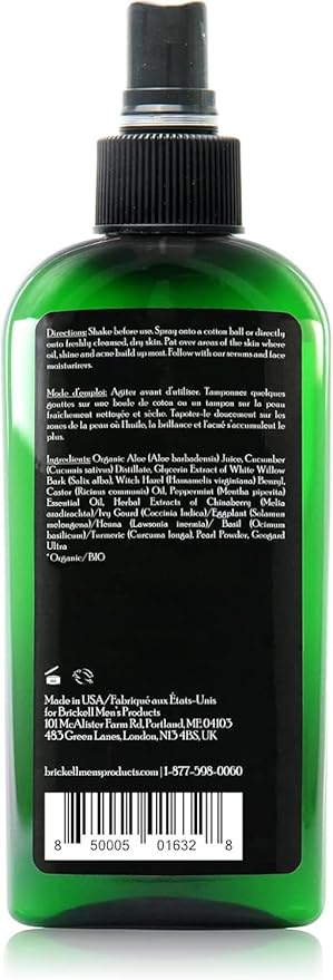 Brickell Men's Balancing Face Toner for Men, Natural and Organic Alcohol-Free Facial Toner with Witch Hazel, 8 Ounce, Scented