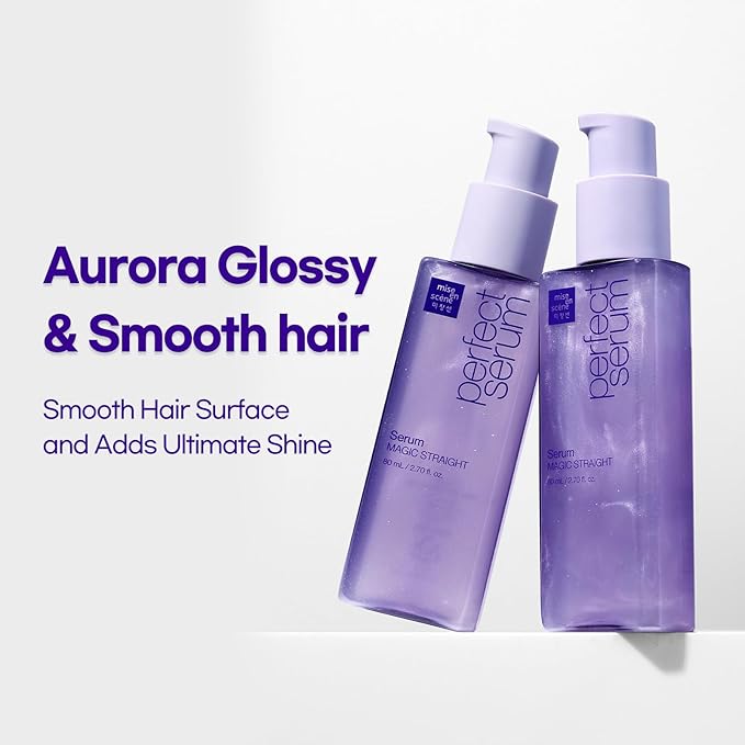 Mise En Scene Perfect Serum Magic Straight Set - Magic Straight Serum 2.71 Fl Oz with Treatment 7.77 Fl Oz -Hair Taming Oil for Frizzy | Heat Protectant |Straightening Fixing | Humidity Hair Products