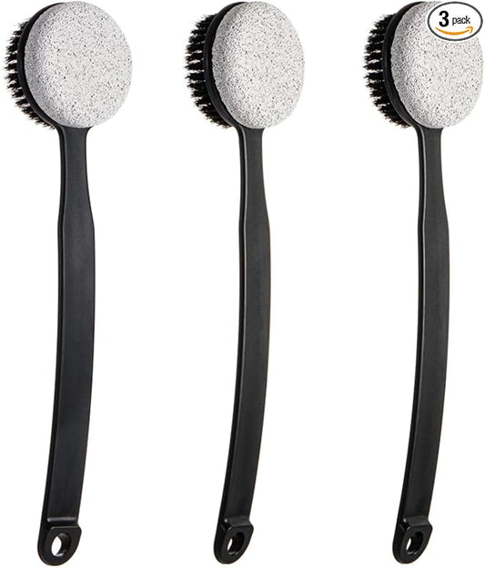 Pumice Stone for Feet and Shower Brush with Long Handle 13.7",Hard Skin Callus Remover, 2 in 1 Foot Scrubber Brush, Back Scrubber Body Brush for Shower Deep Cleansing and Exfoliating (Curved)