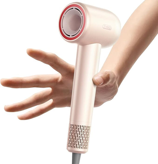 TYMO Ionic Hair Dryer for Women, High Speed Travel Blow Dryer for 5X Faster Drying & 0 Damage, Professional Portable Quiet Hairdryer with 400M Negative Ions, 4 Temps& 2 Speeds, 110,000 RPM, Gold Blush