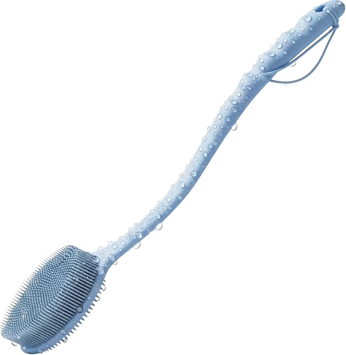 Long Handle Back Scrubber for Shower - 19 inch Extended Reach Silicone Body Brush - Avilana Bath Scrubber Extended Reach Tool - Easy Grip Body Wash Brush Gift