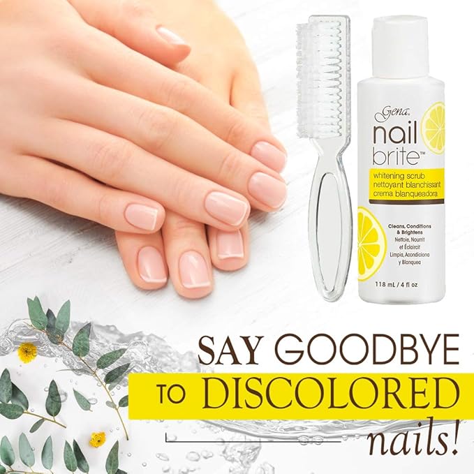 Gena Nail Brite Whitening Scrub with Brush, Cleans Conditions & Brightens Nails, 4 oz