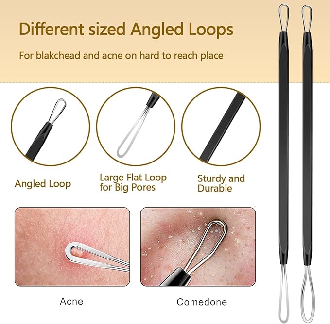 10pcs Pimple Popper Tool Kit Stainless Steel Blackhead Remover Tool Comedones Extractor for Forehead Facial Nose Lightweight Acne Needle Tool with Metal Case for Travel Home Use