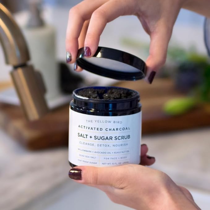 Activated Charcoal Face & Body Scrub – Natural Deep Cleansing Exfoliator for Smooth, Soft Skin – Gentle Salt & Sugar Scrub for Armpit & Foot Detox – For Men & Women – Made in USA