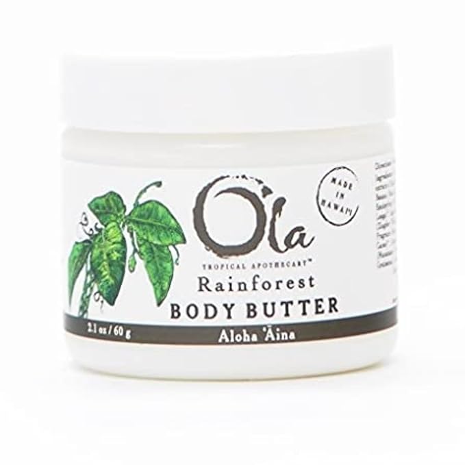 OLA Rainforest Body Butter – Moisturizing Cream with Pure Coconut Oil and Hawaiian Plant Extracts - Ideal for Dry Skin - 2.1oz
