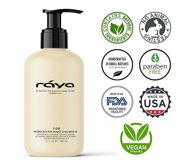 Raya Aroma Bath and Shower Gel 16 oz (108) | Gentle and Moisturizing Body Cleanser | Great for All Skin