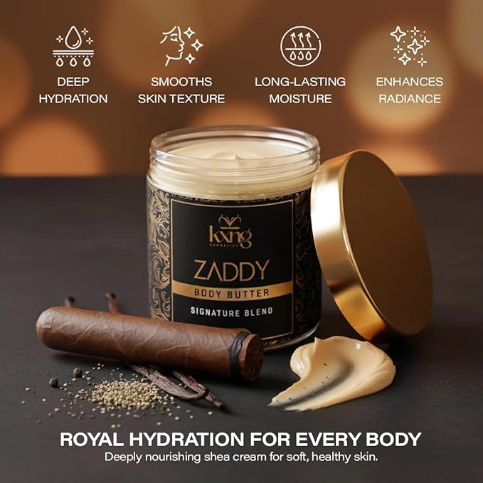 KXNG Cosmetics Organic Shea Body Butter Cream – 4oz | Mens Body Butter for Black Men & Women with Shea, Cocoa, Mango & Coconut Oil | Moisturizing Cream for Hands, Feet & Skin – Zaddy
