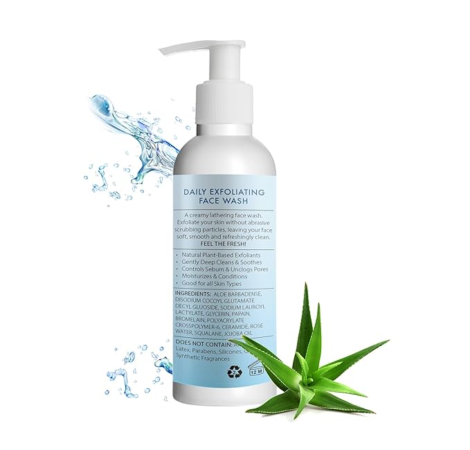 Gentle Exfoliating Face Wash; The Power of Nature Cleanses, Exfoliates, Smoothes & Clear Pores. Aloe vera, Fruit Enzymes, Squalane & Jojoba oil & Ceramide for Clean, Soft & Glowing Skin
