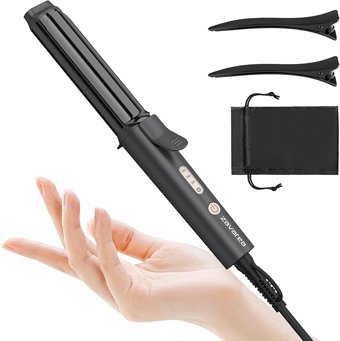 Zavarea Curling Iron for Short Hair, Mini Hair Curler with 1 Inch Ceramic Barrel, 3 Adjustable Temp, Portable Design, Instant Heating, Dual Voltage for Travel, Auto Shut-Off, Includes Storage Bag