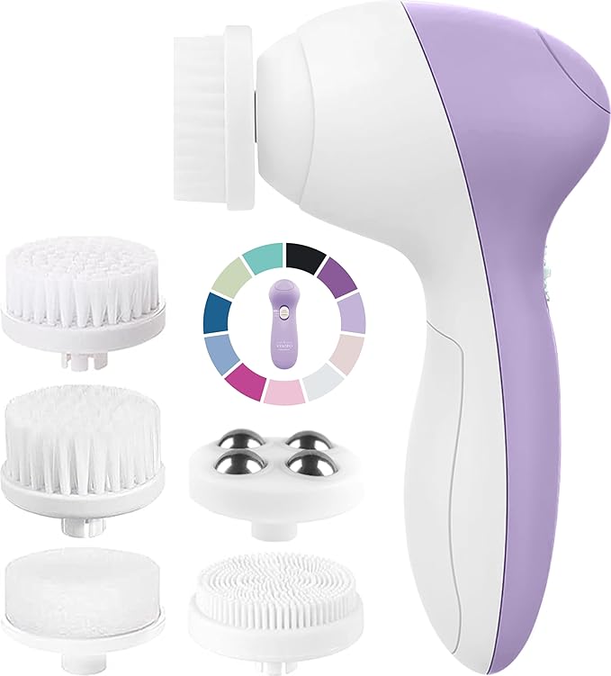 Facial Cleansing Brush Face Scrubber Exfoliating Cleaning Skin Care Cleanser Wash Women Girls Electric Beauty Powered Exfoliator Skincare Spin Tools Scrub Washer Self Care by VISOFO (Lilac Amethyst)