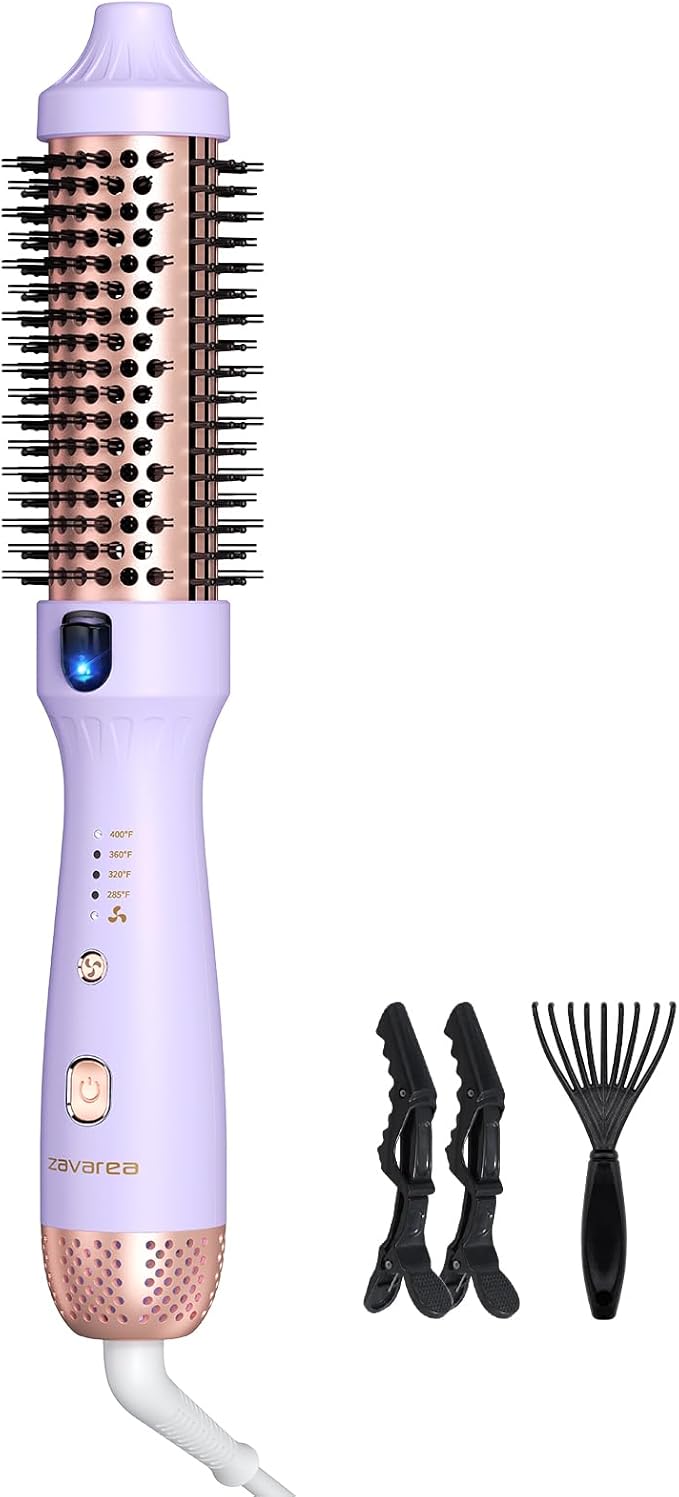 zavarea Thermal Brush, 1.5 Inch Heated Round Brush for Blowout Look, Hot Styler with 800M Negative Ions & Ceramic for Less Damage & Frizz, Boosts Shine & Easy to Use, Dual Voltage, Valoran Purple