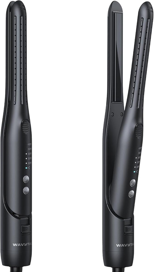 Wavytalk 0.65" Pencil Flat Iron, Cool Curl Pencil, Small Airflow Styler and Straightener for Short Hair, Pixie Cut and Edges, Curling Iron for Short Hair with 360º Cool Airflow, Black