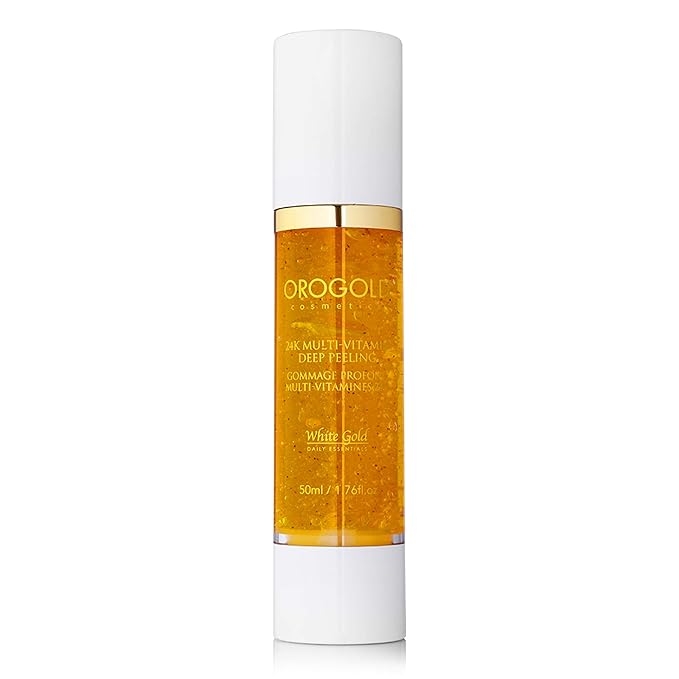 OROGOLD White Gold 24K Multi-Vitamin Deep Peeling - Facial Exfoliator with Gold, Walnut, Coconut, Green Tea, Mandelic, Vitamins A C E - 1.76 Fl. Oz.