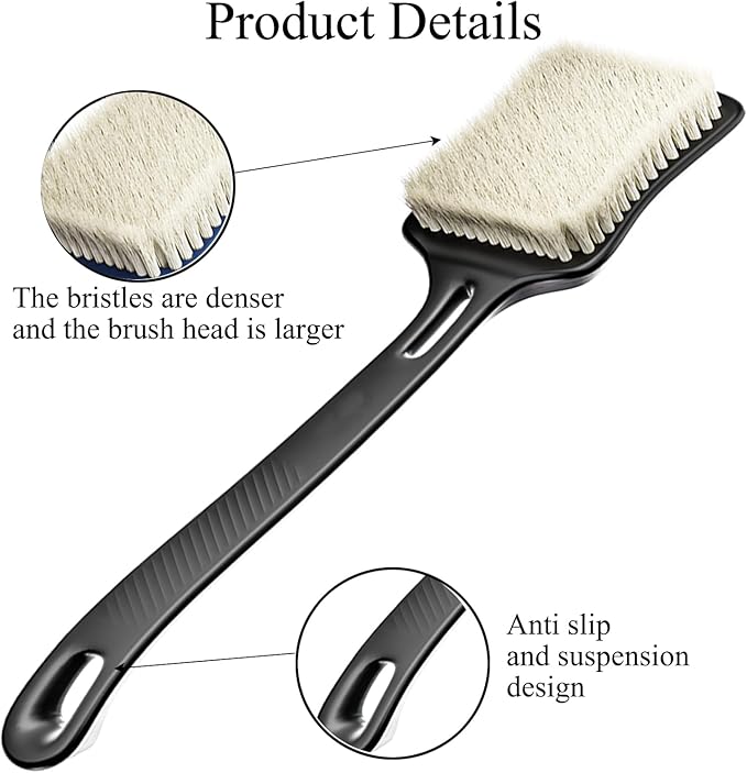 Shower Brush - Upgraded Large Brush Head 3" Wide and 4.33" Bath Brushes with Soft Curved Long Handle Body Back Scrubber Body Brush Suitable for Wet or Dry, Women and Men