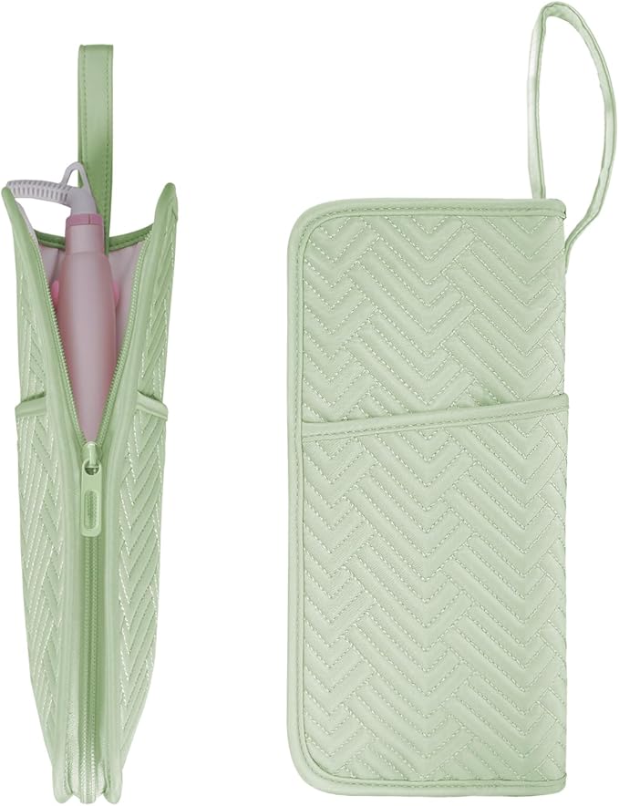 SITHON Hot Iron Holder & Mat, Heat Resistant Hair Tools Travel Bag Portable Hot Tools Organizer Cover Pouch for Curling Irons, Flat Irons, Hair Straightener and Styling Tools (Bag Only) (Green)