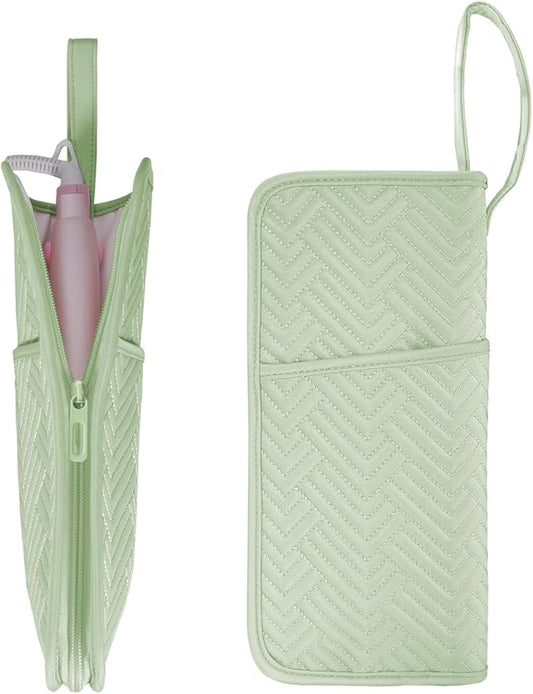 SITHON Hot Iron Holder & Mat, Heat Resistant Hair Tools Travel Bag Portable Hot Tools Organizer Cover Pouch for Curling Irons, Flat Irons, Hair Straightener and Styling Tools (Bag Only) (Green)