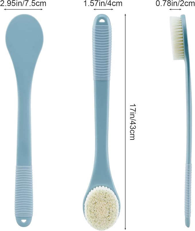 Back Scrubber for Shower, Shower Body Brush for Cleaning with Long Handle for Showering, 17 Inch Back Washer Exfoliator for Shower Men Women with Non-Slip Handle, Adhesive Hook (Blue)